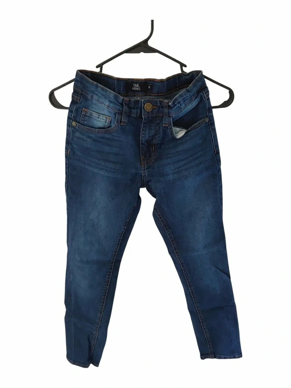 TRUE INDIGO GIRLS BLUE JEANS BUTTON ZIP POCKETS SIZE 12